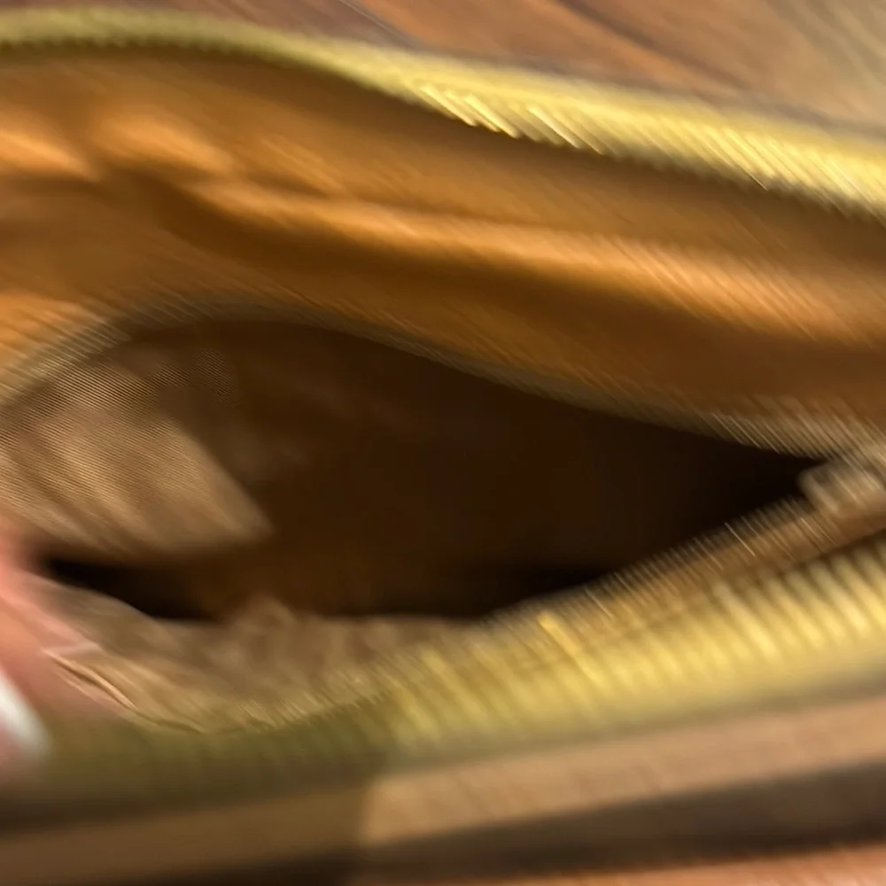 Celine Pre Owned Authentic Brown and Tan Toiletry Bag with Monogram Pattern.